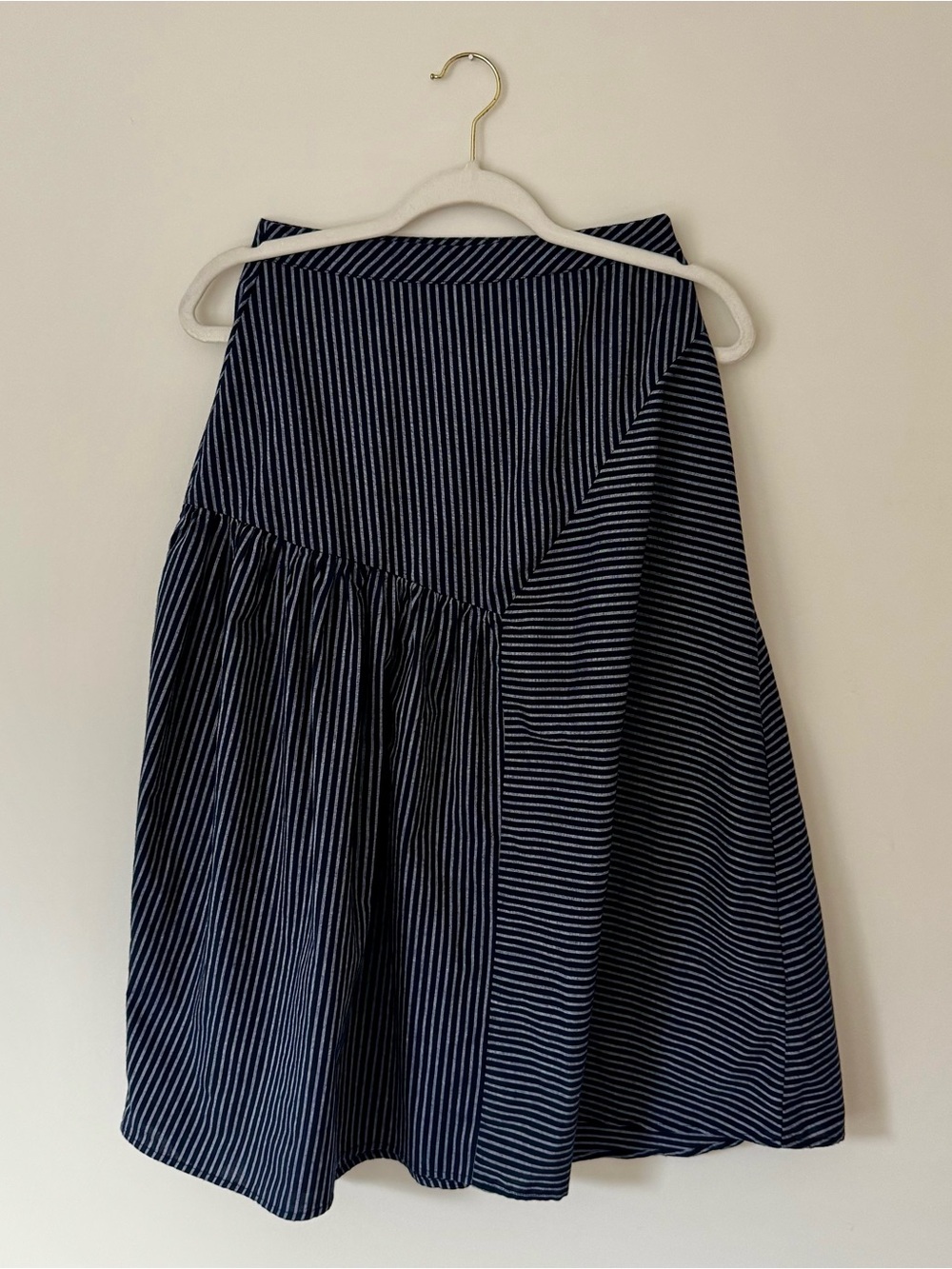 Anthro Sunday in Brooklyn Cotton Striped Drop Waist Midi Skirt, Navy Blue – XS